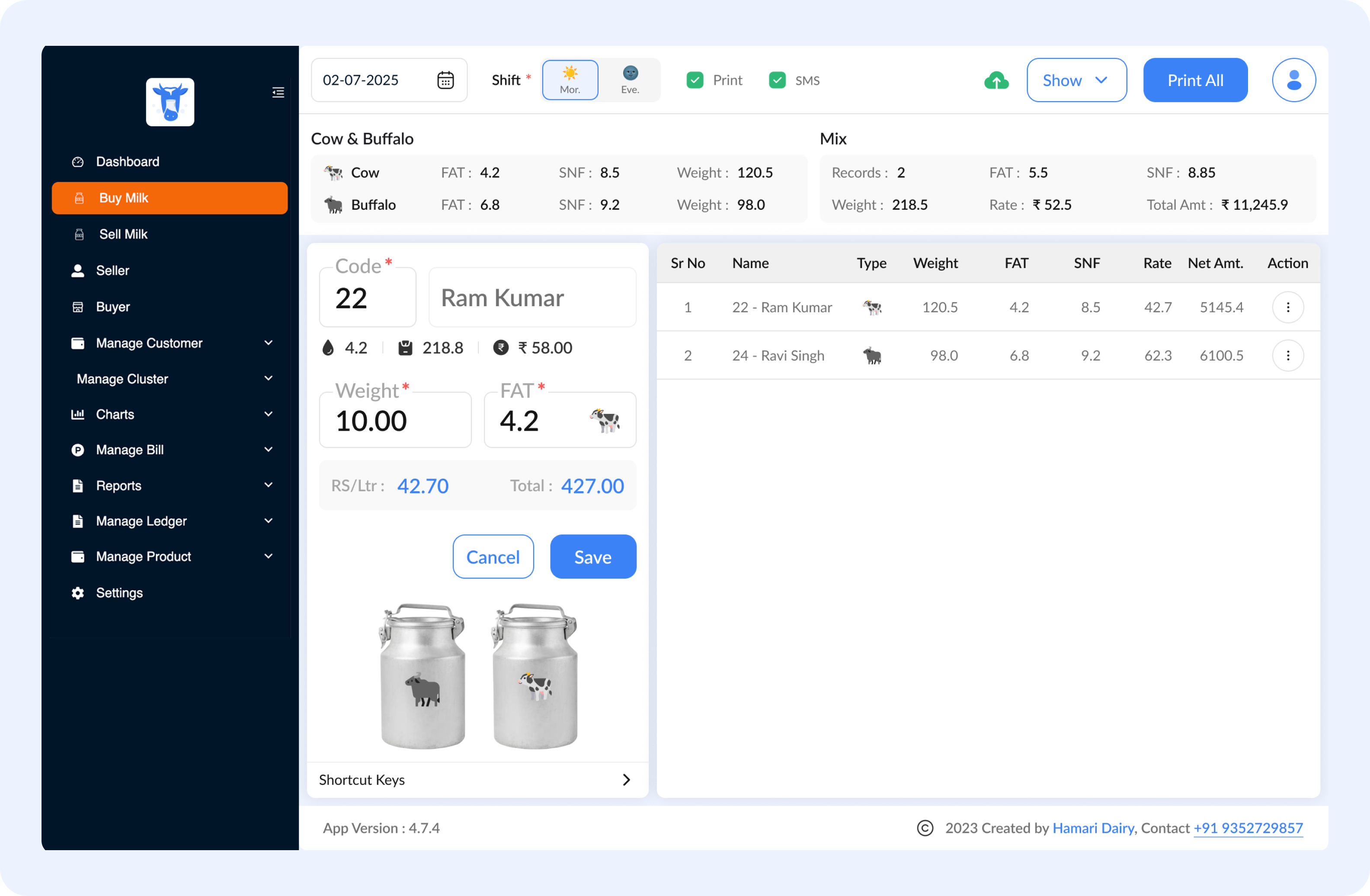 Dairy Management Dashboard